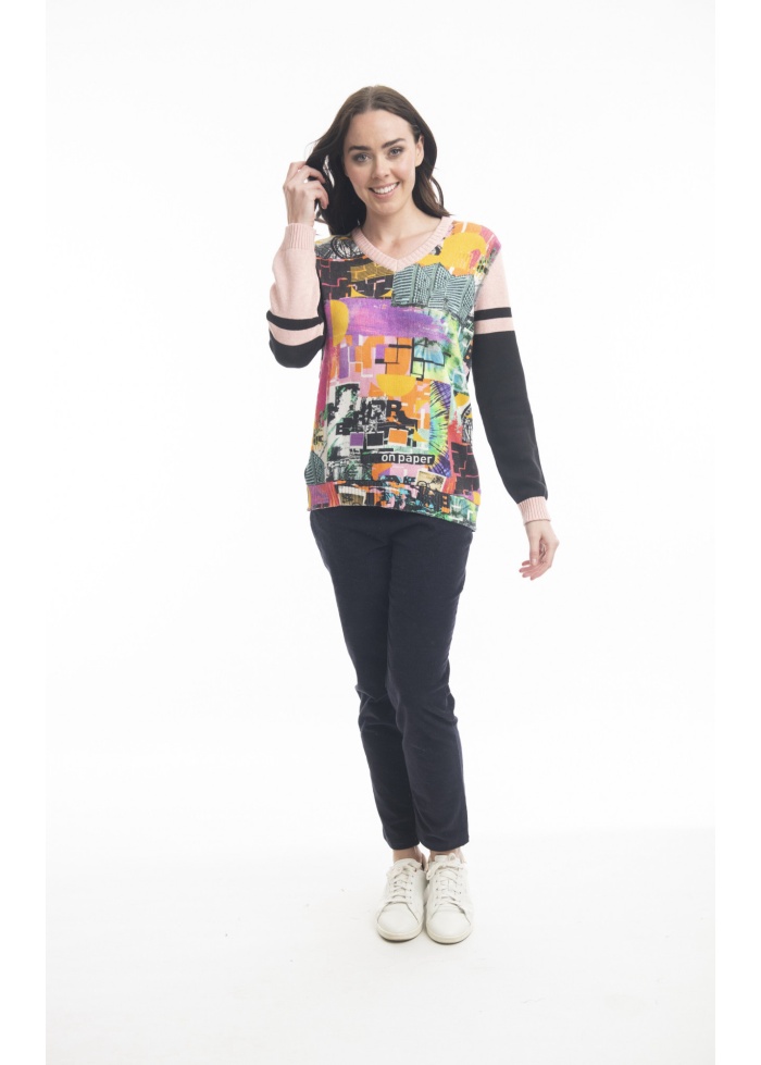 Orientique | Printed V-Neck Jumper