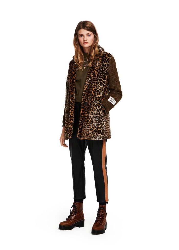 Maison Scotch | Contrast Sleeve Leopard Print Coat