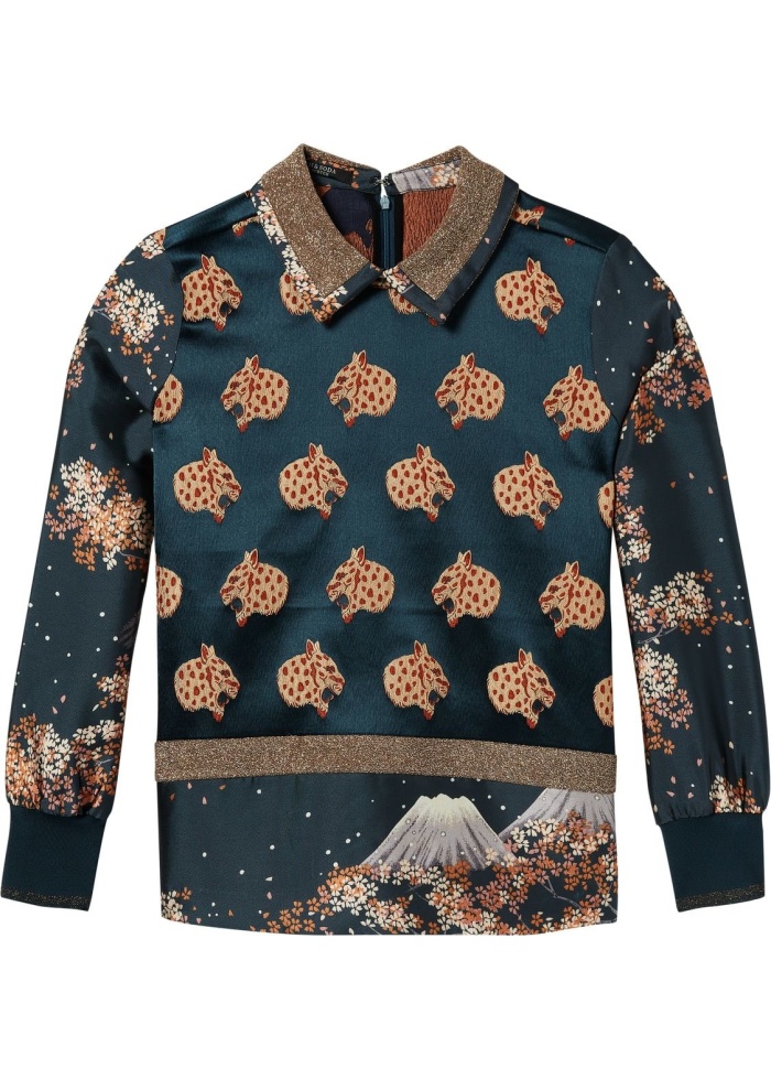 Maison Scotch | Mixed Print Collared Top