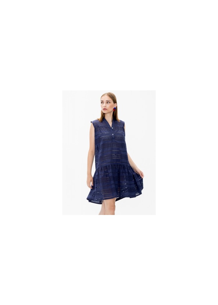 Vilagallo | Vera Dress Navy Embroidery