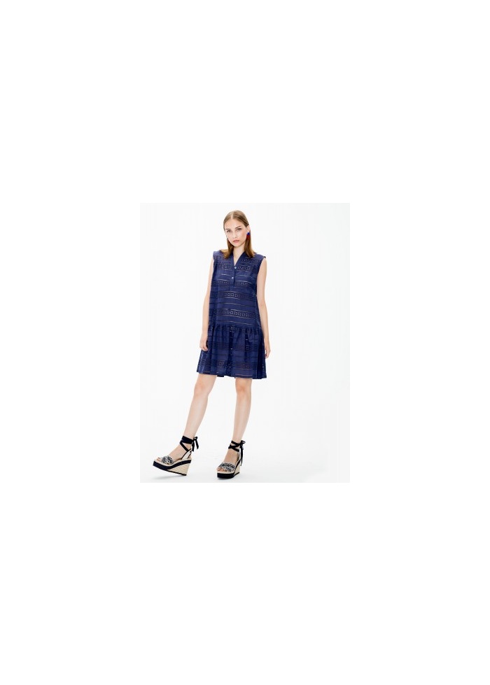 Vilagallo | Vera Dress Navy Embroidery
