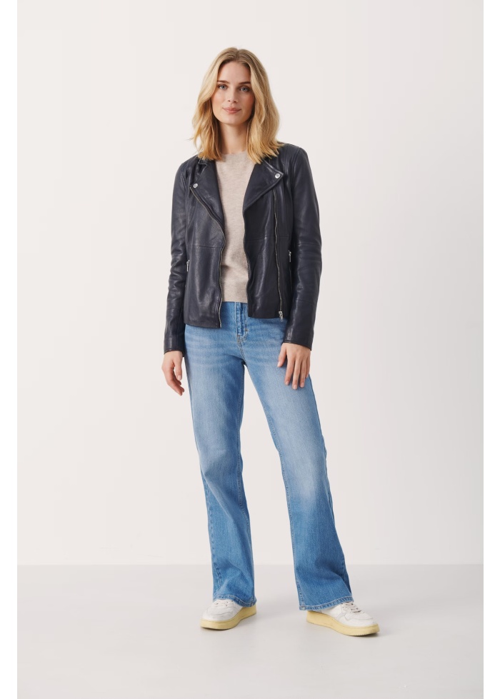 Part Two | Frances Leather Jacket Navy