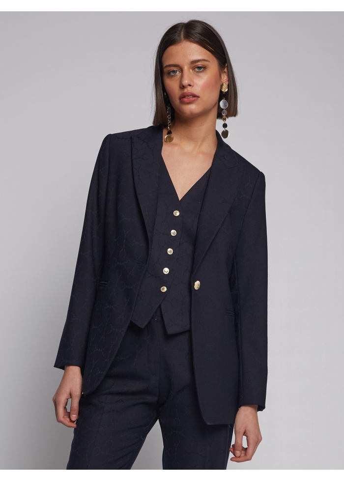 Vilagallo | Sophia Jacquard Navy Blazer