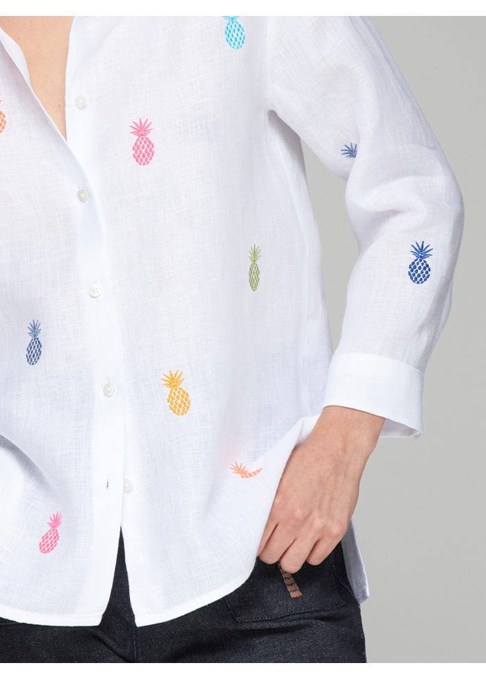 Vilagallo | Poline Embroidered Lino Blanco Shirt