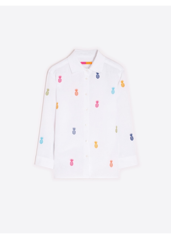 Vilagallo | Poline Embroidered Lino Blanco Shirt