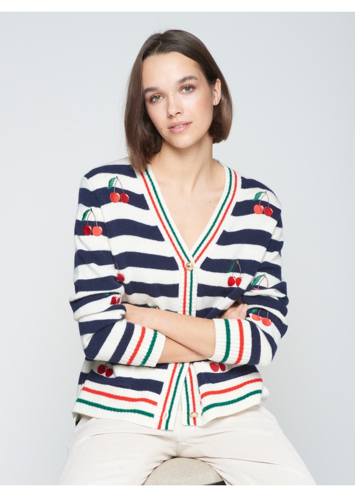 Vilagallo | Cherry Stripe Cardigan 