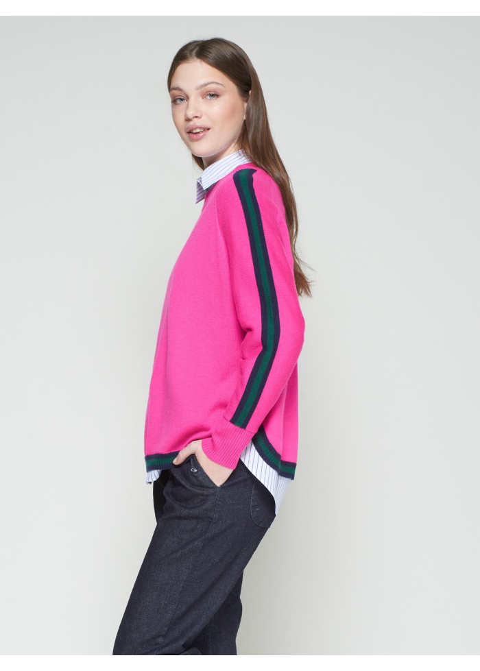 Vilagallo | Pink Jumper With Navy Trim