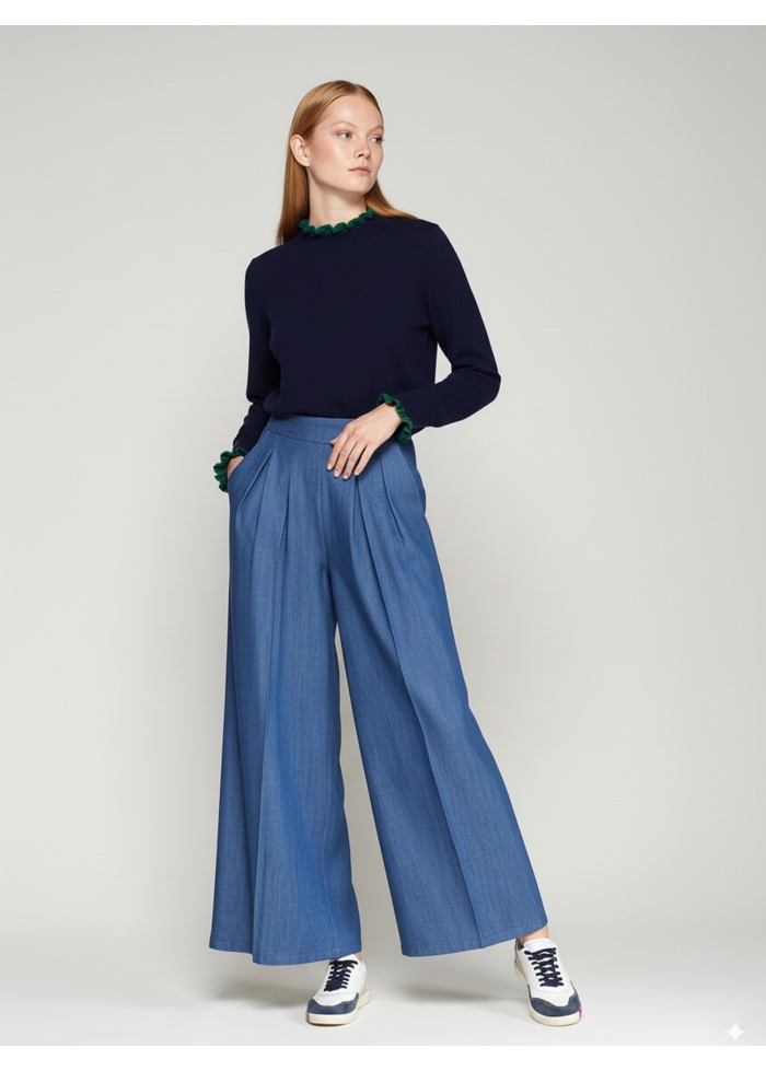 Vilagallo | Navy Ruffle Trim Jumper