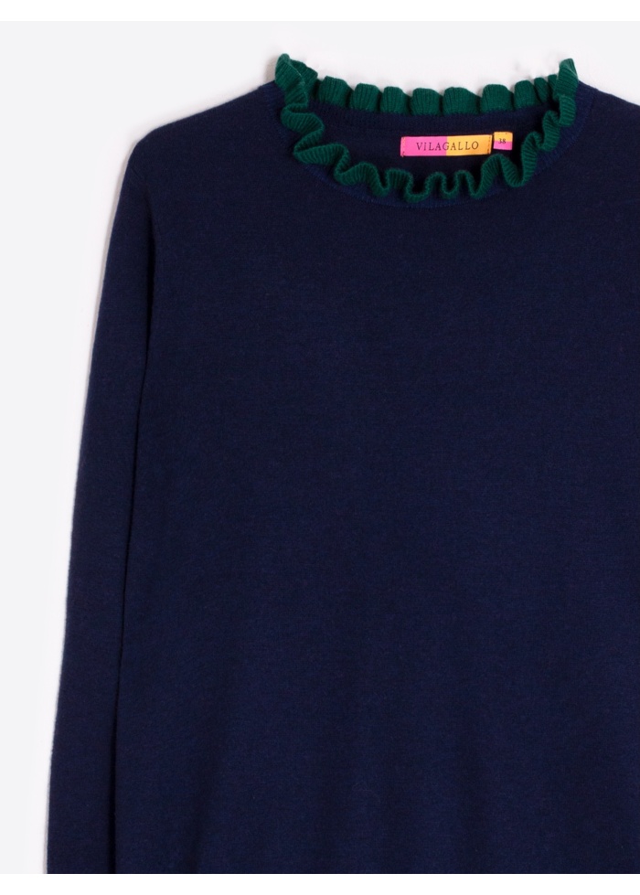 Vilagallo | Navy Ruffle Trim Jumper