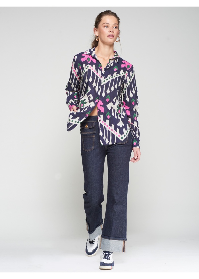 Vilagallo | Navy Ikat Print Shirt