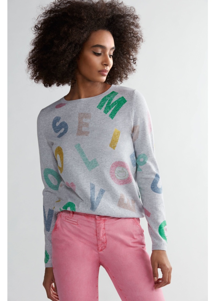Oui | Fine Knit Letter Jumper