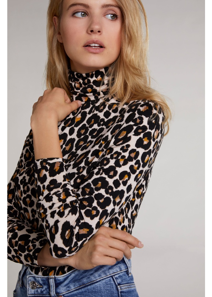 Oui | Leopard Print Roll Neck