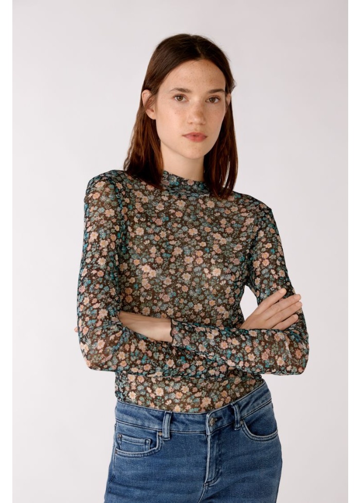 Oui | Mesh Print Top