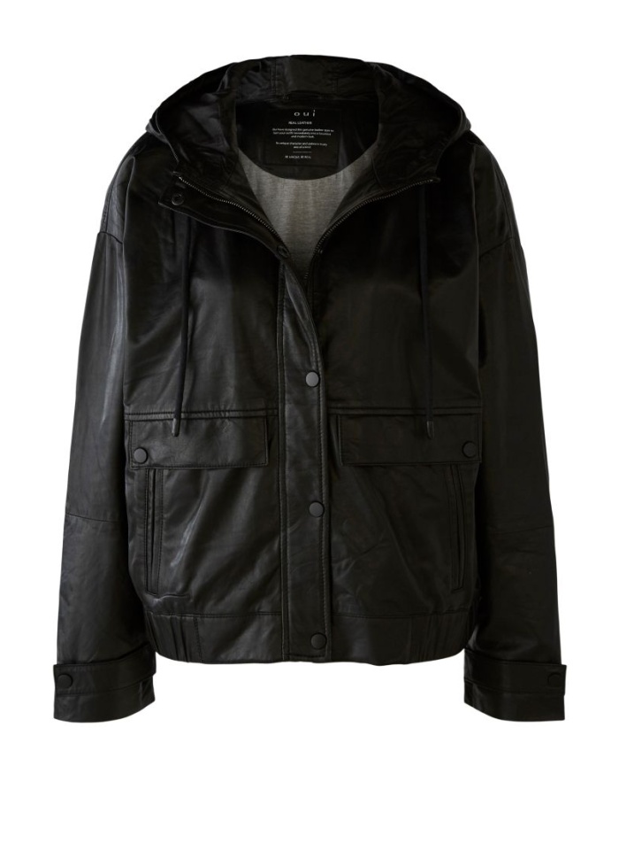 Oui | Leather Hooded Jacket