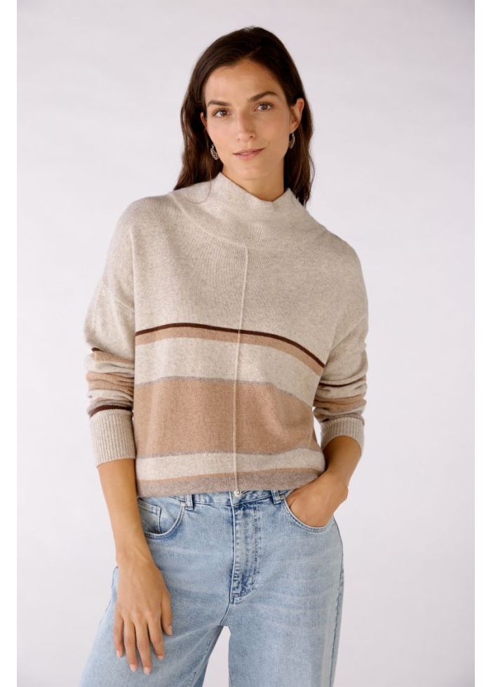 Oui | Knitted Jumper With Stand Up Colour
