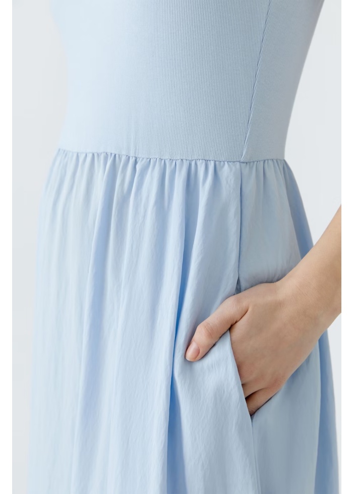 Oui | Pale Blue Cotton Sleeveless Dress