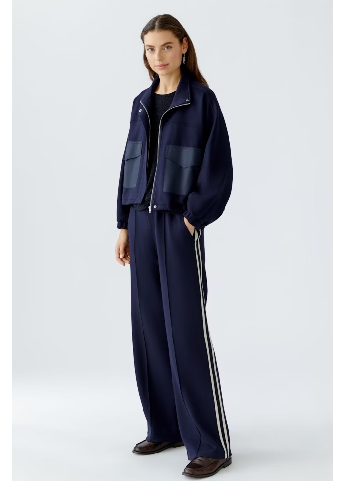 Oui | Side Stripe Navy Trousers