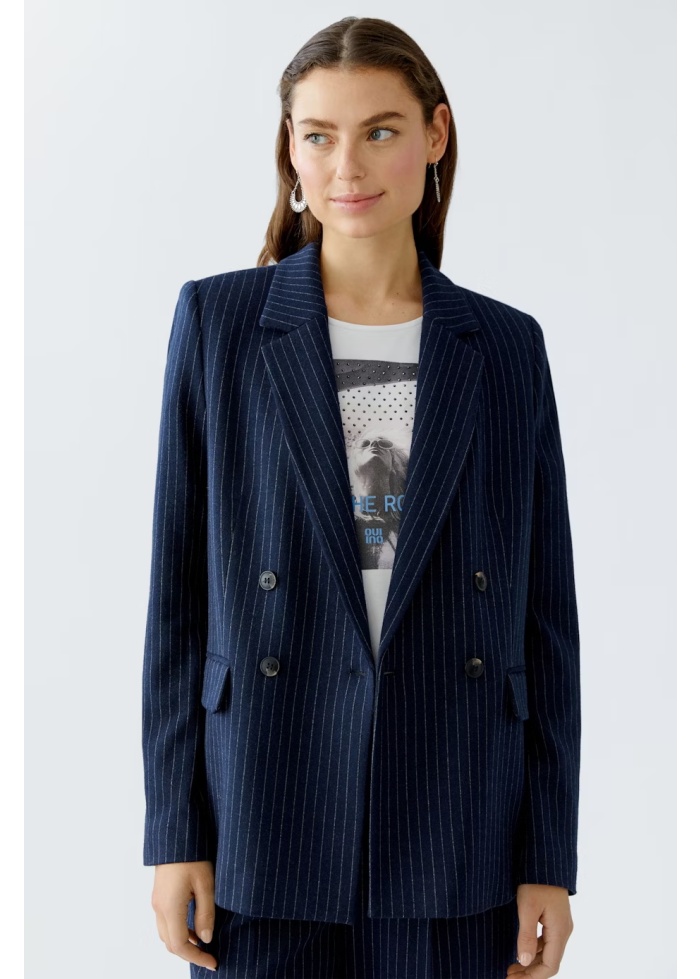Oui | Pinstripe Navy Jacket