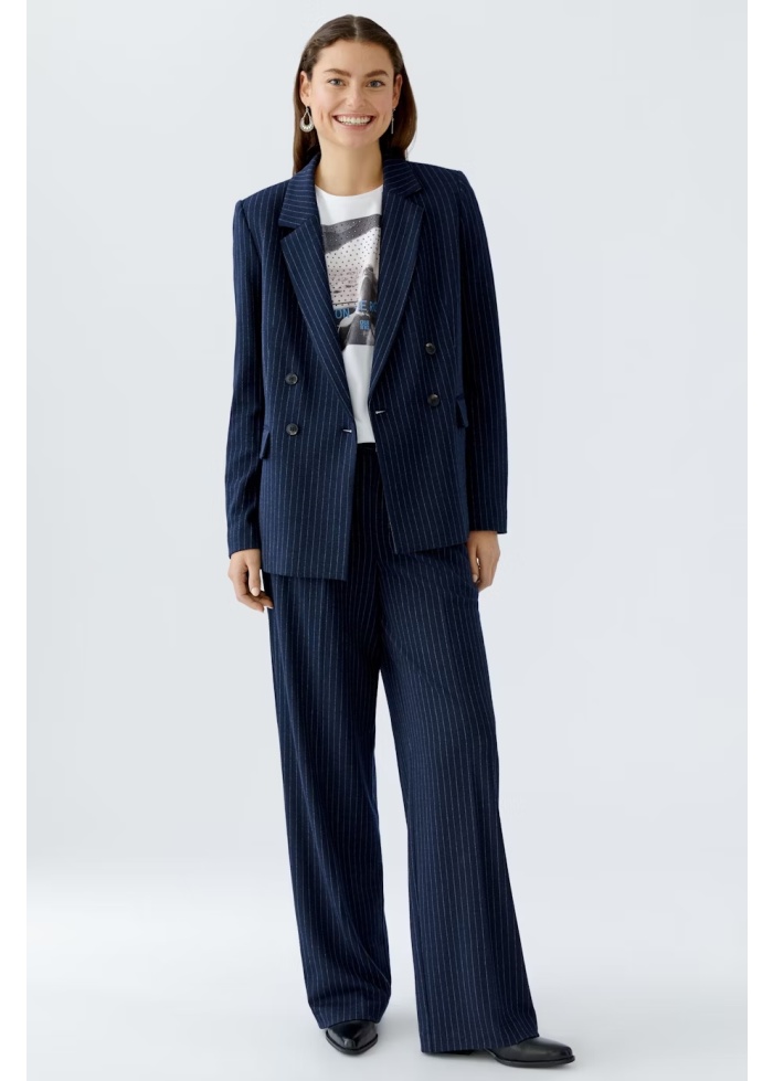 Oui | Pinstripe Navy Jacket