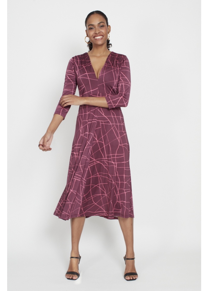 Onjenu | Amy Dress Abstract Pink Bordeaux