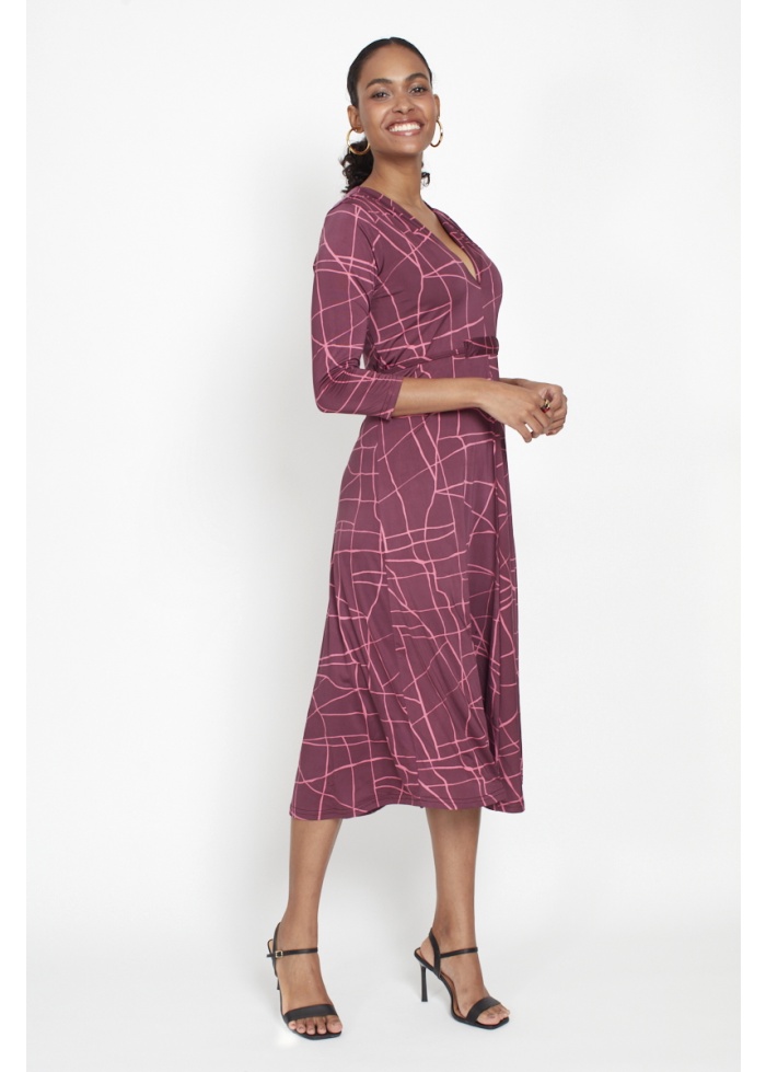 Onjenu | Amy Dress Abstract Pink Bordeaux
