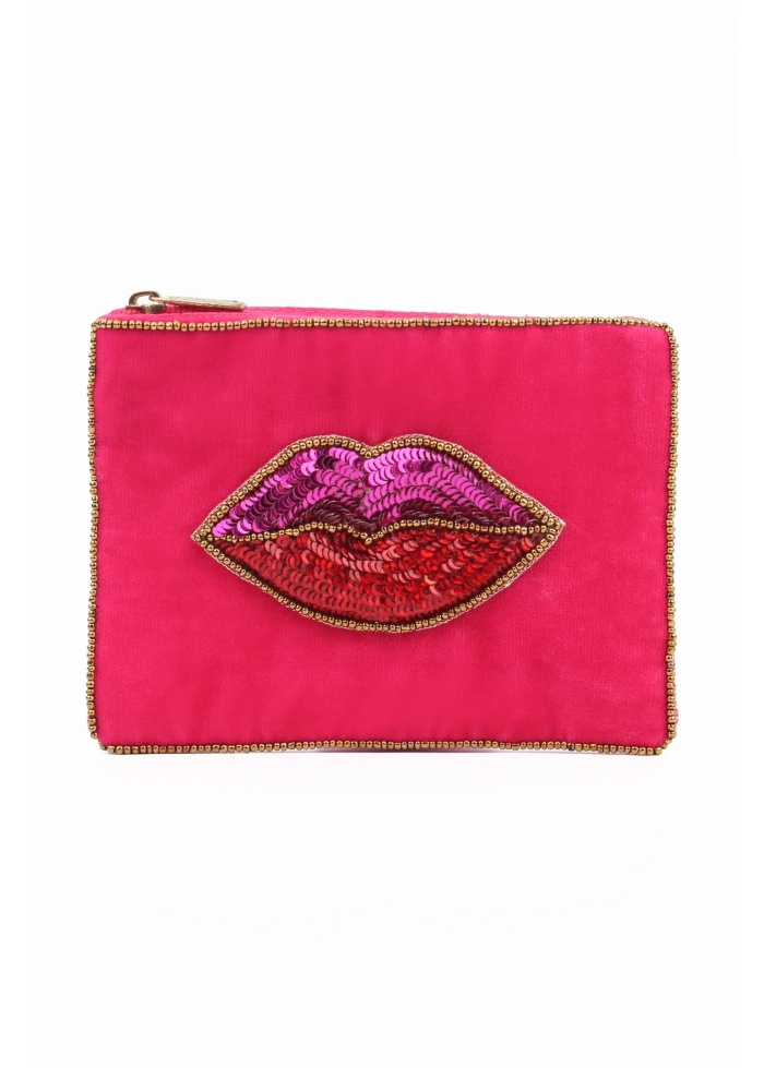 MyDoris | Lips On Bright Pink Small Pouch