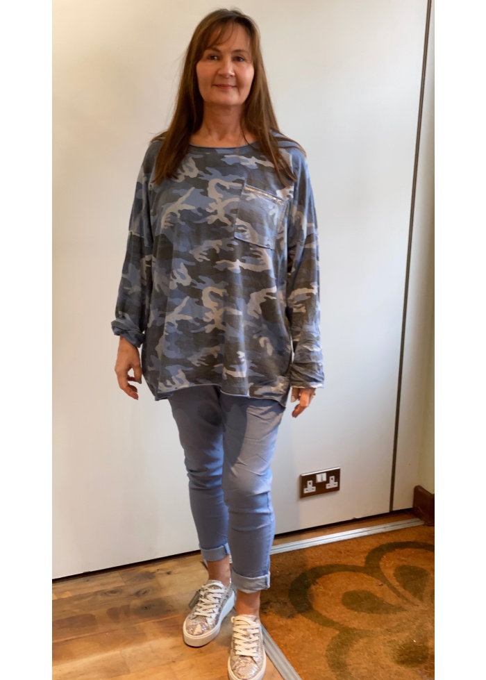 Lulu | Blue Camouflage Sweat Top