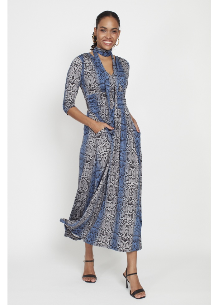 Onjenu | Crawford Dress Snake Blue Grey