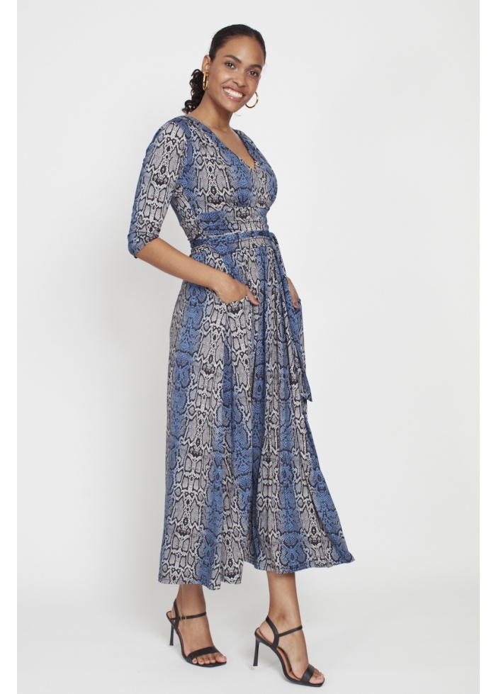 Onjenu | Crawford Dress Snake Blue Grey