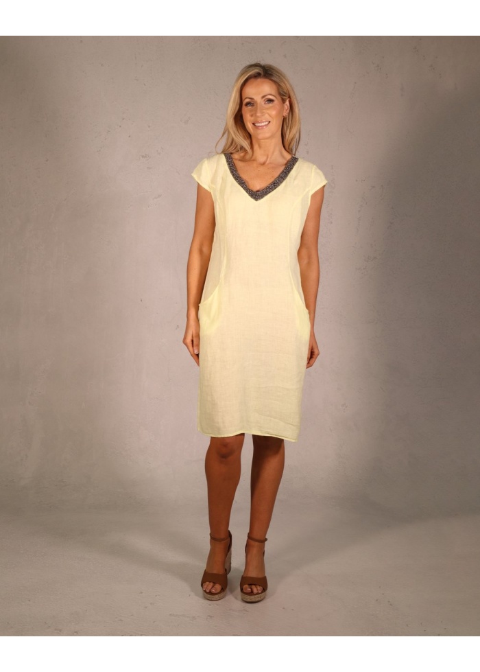 Deck | Beaded Linen Lemon Dress