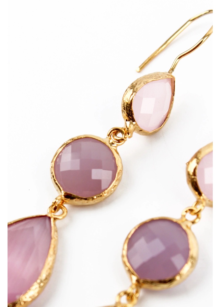 MyDoris | Pink Glass Triple Drop Earrings