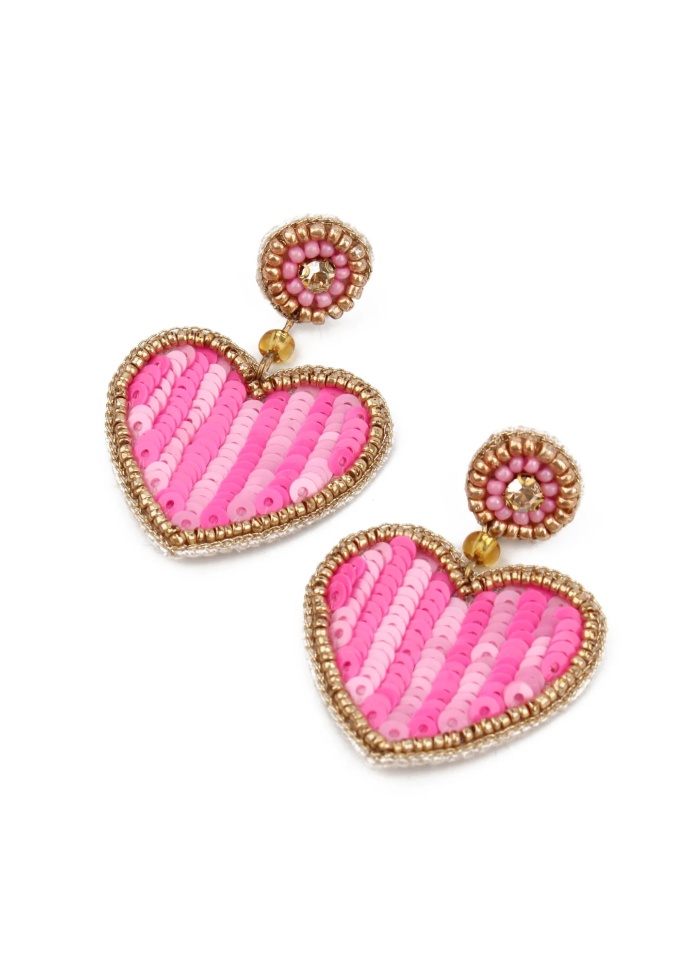 MyDoris | Pink Stripe Heart Beaded Earrings