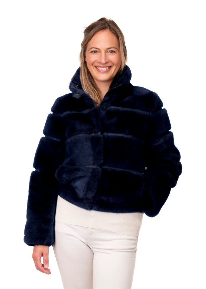 FranchettiBond | Navy Faux Fur Jacket