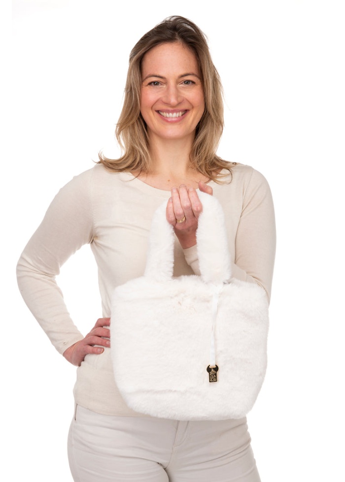 FranchettiBond | Cream Faux Fur Bag