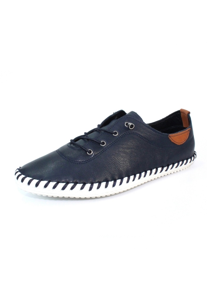 Lunar | St Ives Navy Leather Plimsoll 