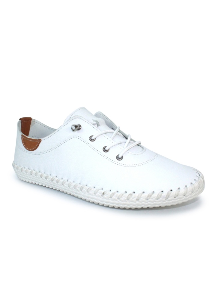 Lunar | St Ives White Leather Plimsoll