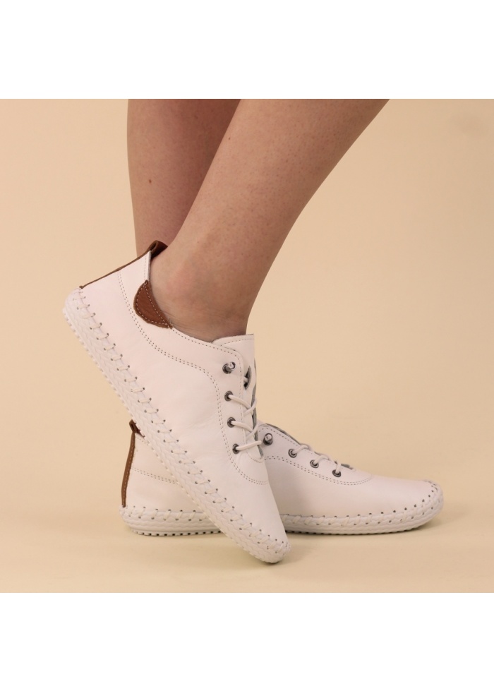 Lunar | St Ives White Leather Plimsoll