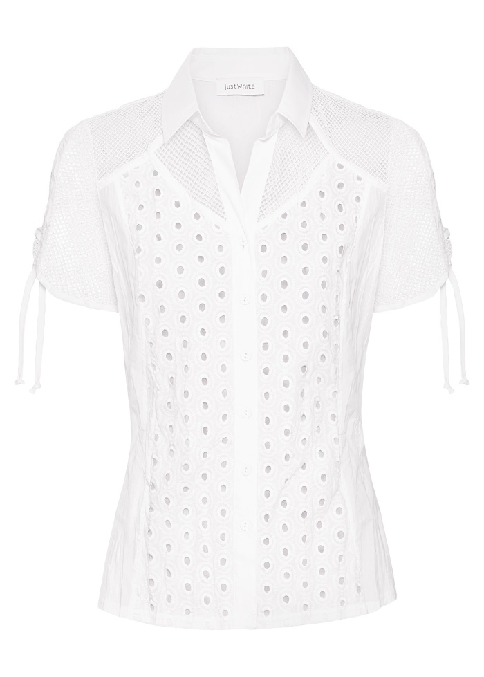 Just White | Mesh Detail Blouse