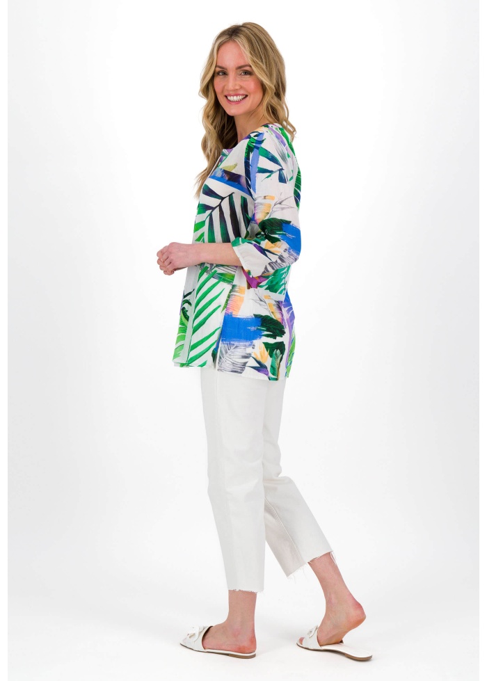 Just White | Leaf Print Blouse