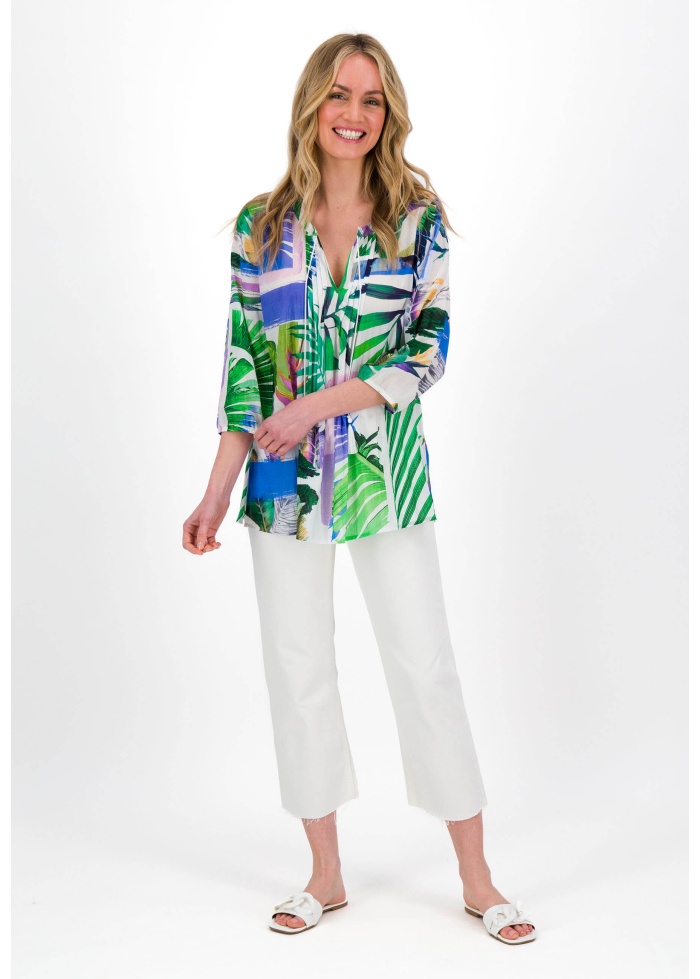 Just White | Leaf Print Blouse