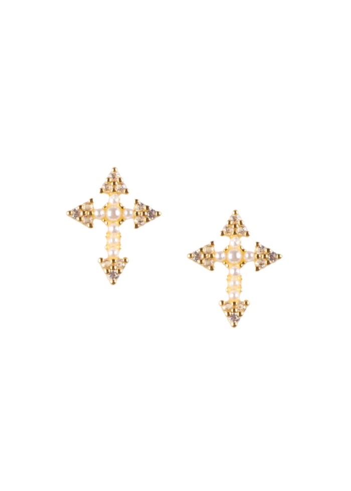 Zelly | Pearl Cross Earrings