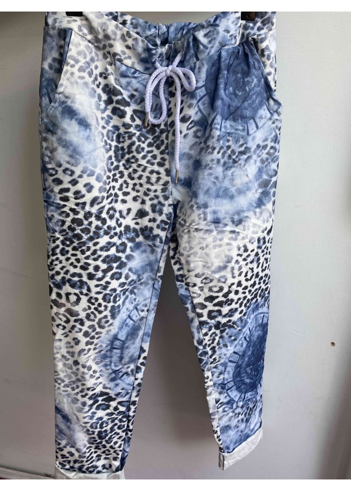 Lulu | Blue Animal Print Trousers