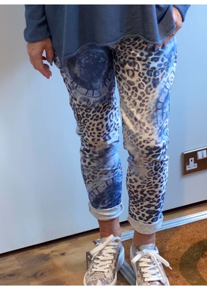 Lulu | Blue Animal Print Trousers